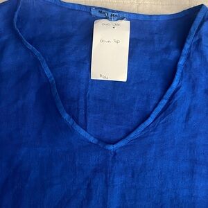 Meo Meli V-Neck Linen Top in Cobalt Blue